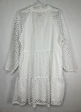 J Crew Womens XL Tiered Popover Embroidered Eyelet V-neck Dress White AP152 NWT