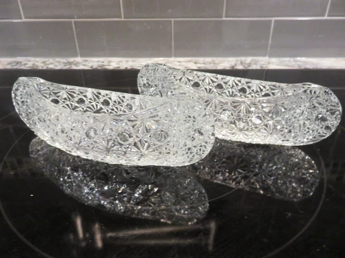 Vintage Fenton Clear Glass Daisy & Button Canoe Candle Holders Set of 2 EUC