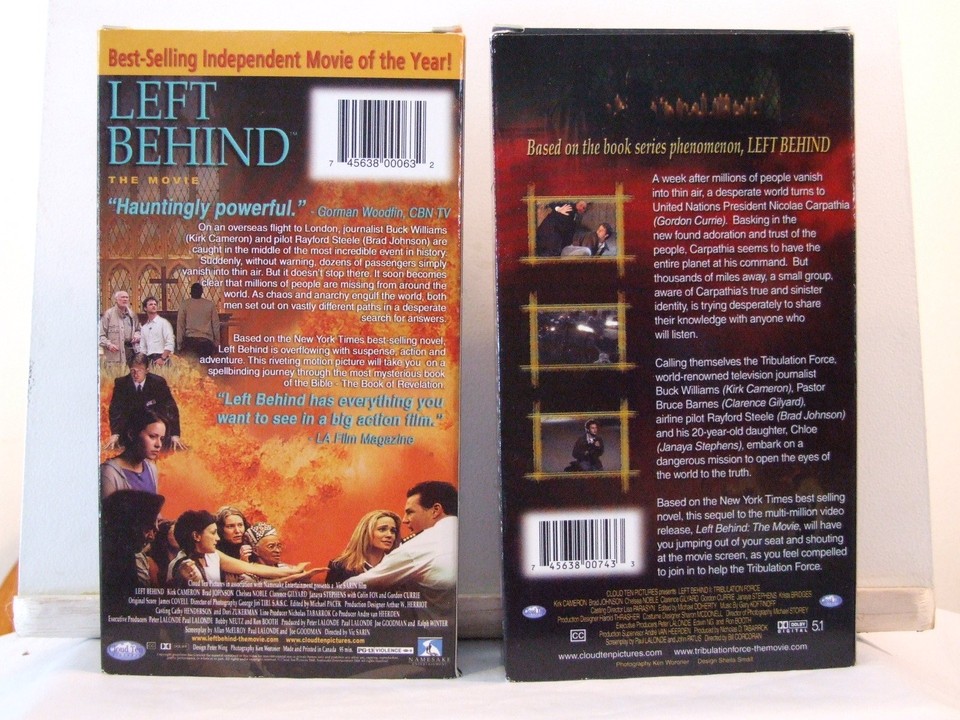 Left Behind The Movie and Trib Force II LOT of 2 VHS Kirk Cameron ...