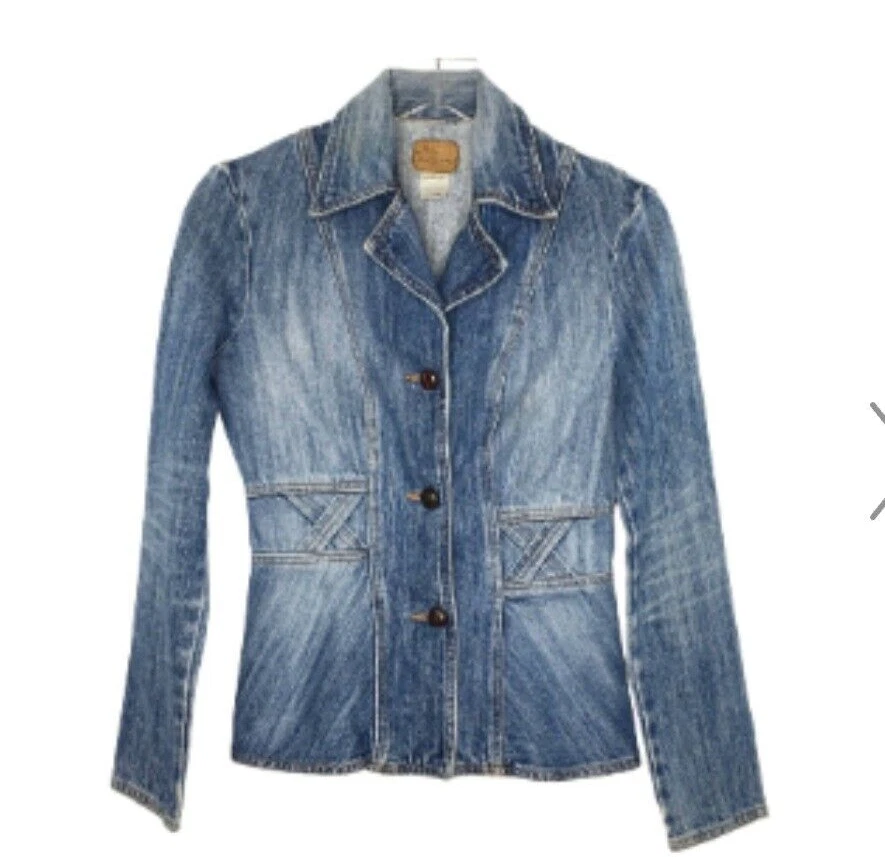 Винтажная женская джинсовая куртка Jill Stuart S 90-е 2K расклешенная джинсовая ткань на дениме - Изображение 3 из 4