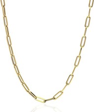 14k Yellow Gold Paperclip Chain Cable Bracelet Necklace 20" Real silver