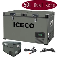 60L Dual Zone Portable Car Fridge Freezer Camping Travel Refrigerator With Cover