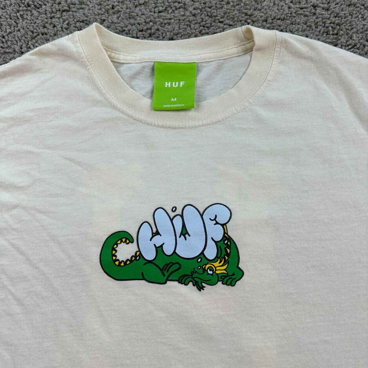 Huf Shirt Mens Medium Beige Green Magic Dragon Skater