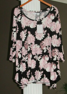 TABITHA WEBB Black Blush White Floral 3/4 Sleeve Tunic Top Size 1X NWT