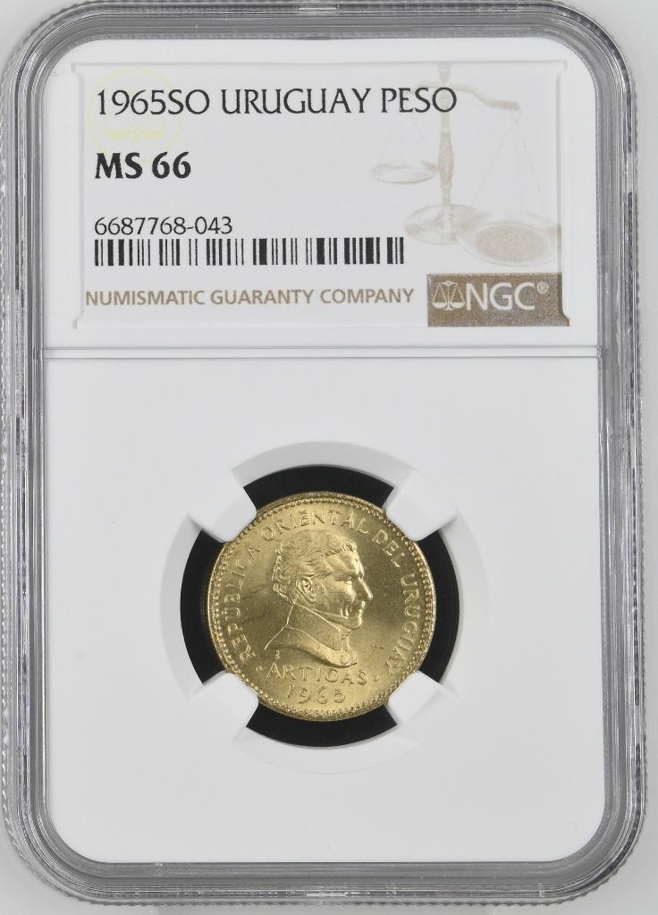 Uruguay 1 Peso 1965SO NGC MS 66