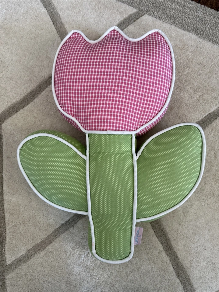 "Almohada decorativa vintage en forma de tulipán mordedura de bagre 20"" de largo guinga rosa verde" Foto 3 de 4