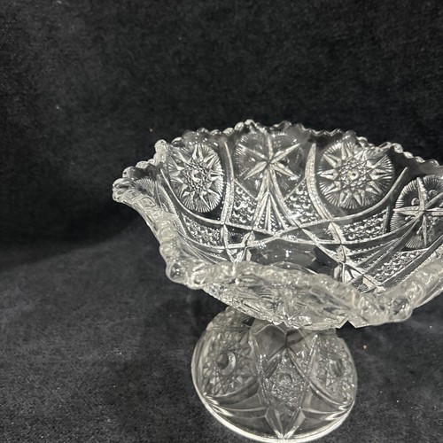 McKee Yultec Punch Bowl Early American Pattern Glass Clear Hobstars Antique - Picture 3 of 13