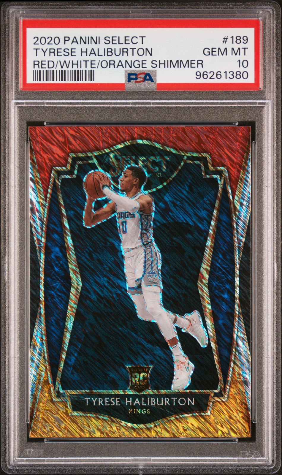 PSA 10 2020-21 Panini Select #189 Tyrese Haliburton RC Red/White/Orange Shimmer