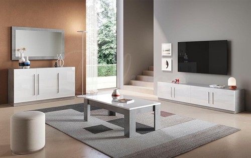 Martina Grey & White Gloss Marbled Italian 3 Door Sideboard, Storage Solution - Picture 3 of 3