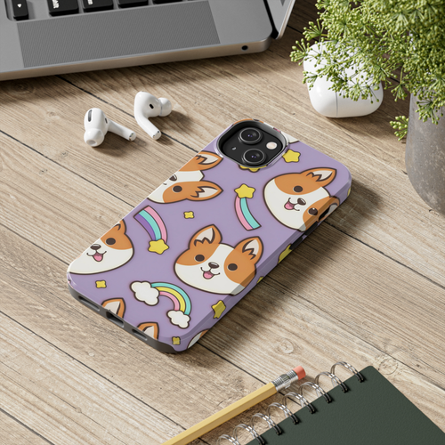 iPhone Case 12 13 14 Kawaii Tough Cases - Kawaii Corgi Dog With Rainbows - Picture 9 of 27
