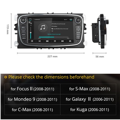 7''Car Stereo Radio GPS Mirror Link OBD For Ford Focus S-Max Mondeo 9 Galaxy II - Foto 8 di 24
