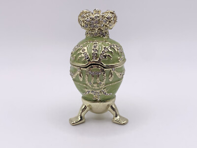 Keren Kopal Green Fabrege Egg with a Heart on Top, Trinket Box