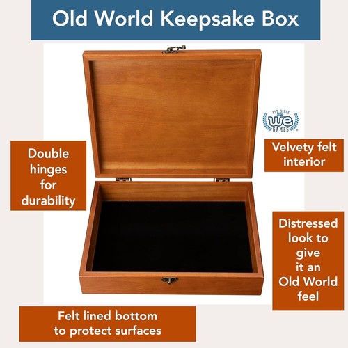 Portable Antique-Style Wood Keepsake Box with Velvet Lining & Brass Closure - Picture 8 of 11