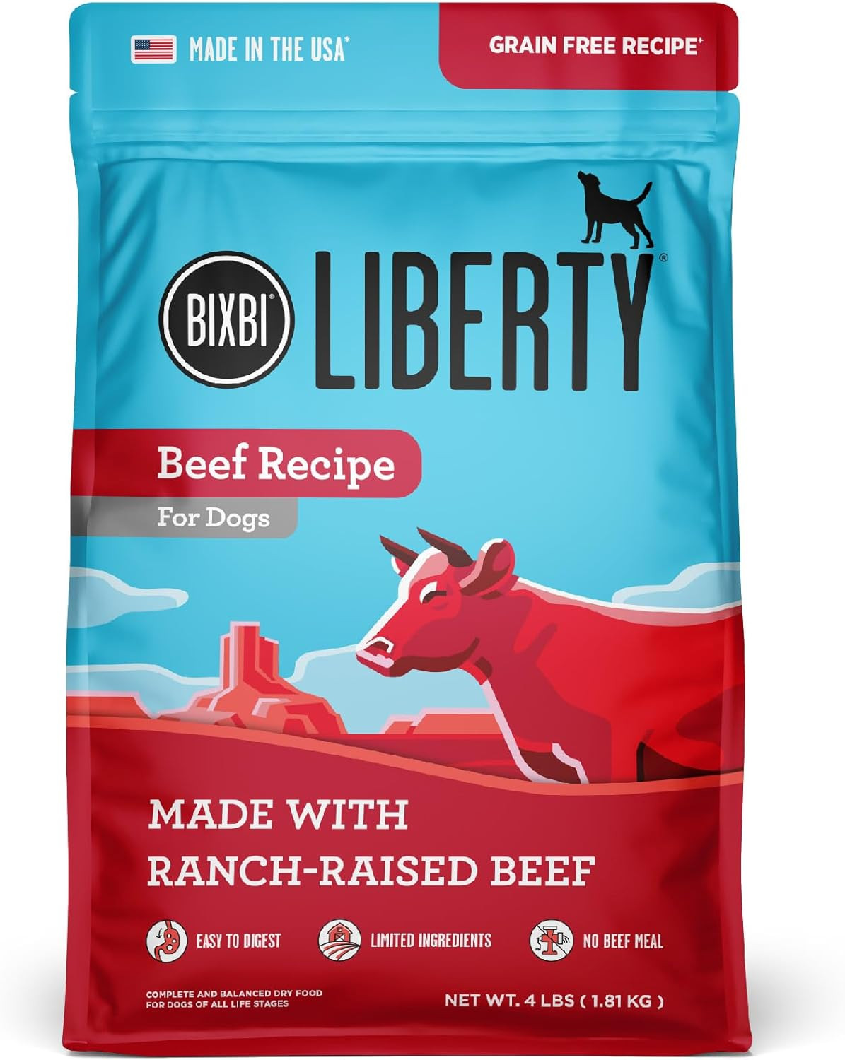 Сухой корм для собак BIXBI Liberty Grain Free, Говядина, 4 фунта - Свежее мясо, Без мясной муки, N
