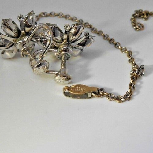 Vintage Rhinestone Parure Necklace Earrings White Gold Fill AMCO Screws 16.5in - Picture 3 of 3