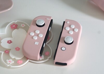 Cherry Blossom Pink Custom Nintendo Switch Joycon Controllers with White Buttons
