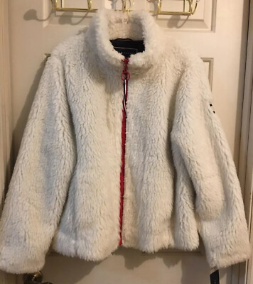 NWT Tommy Hilfiger White Sherpa Teddy Zip Jacket Sz L