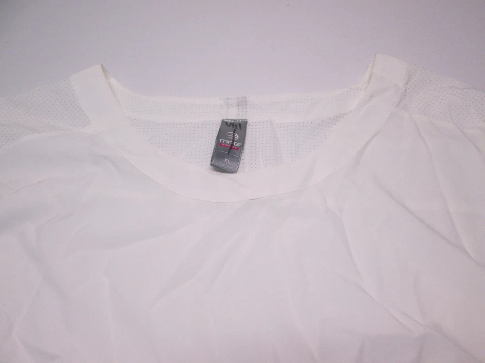 Camisa deportiva MPG para mujer talla XL manga larga blanca cuello redondo transpirable dobladillo abertura Foto 4 de 4