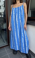 NEW Zara Cotton Linen Striped Midi Summer Beach Cottage Dress Blue Size L
