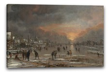 Tela/Cornice Aert van der Neer - Sport su un fiume ghiacciato