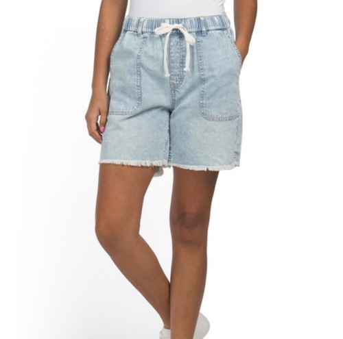 Blank NYC Large Shorts Light Denim Wash Frayed Hem Drawstring Elastic Waist NWT