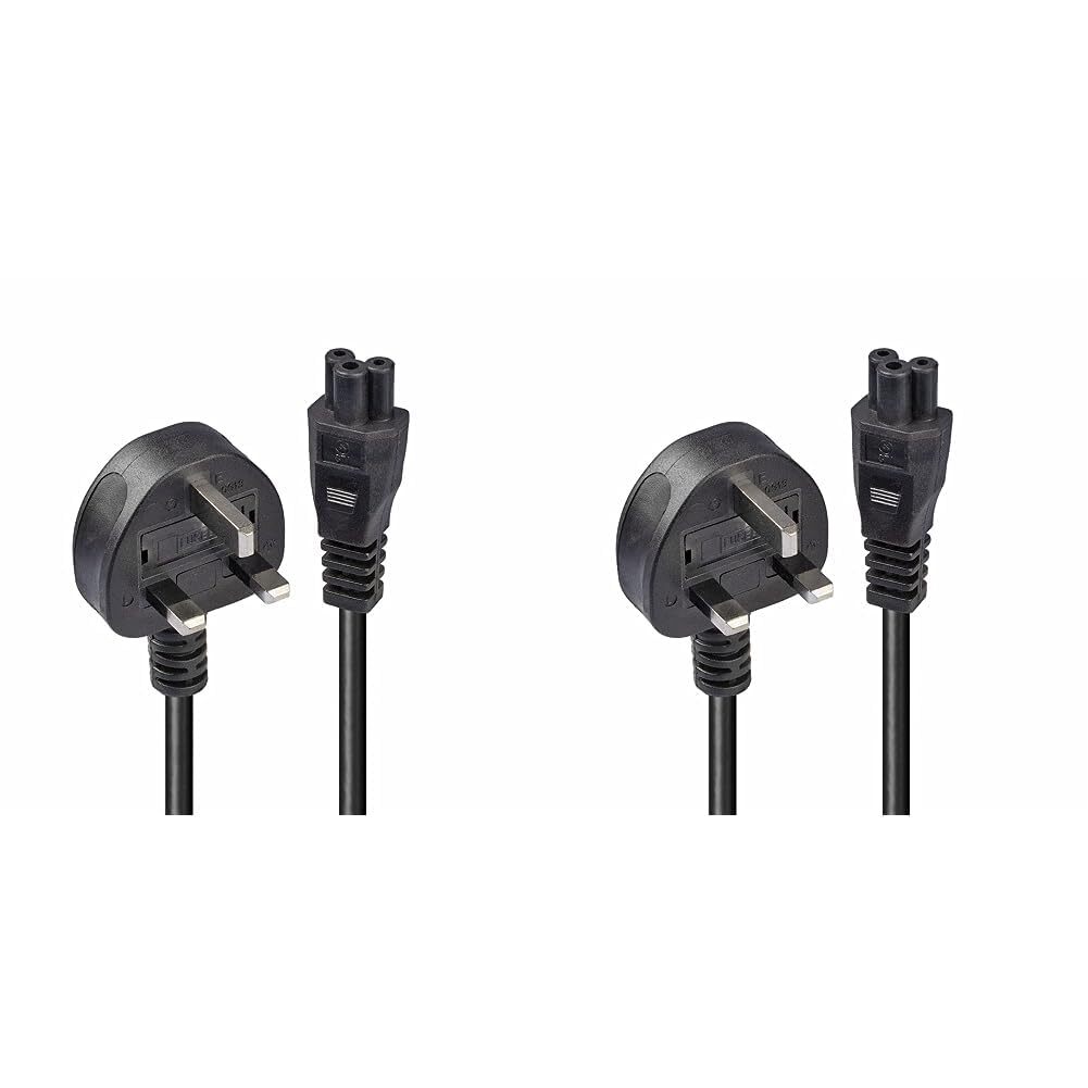 LINDY 30460 1m UK 3 Pin Plug to IEC C5"Cloverleaf" Power Cable, Black (Pack of 2