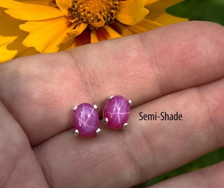 Pink Star Sapphire Gemstone Stud Earrings Engagement Jewelry Tiny Stud Earrings - Image 3 of 4
