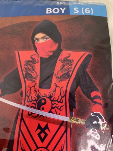 New Red Ninja Boys Sz S 6 Complete Ninia Costume Dress Up Halloween - Picture 2 of 3