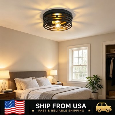 LETRY Industrial 2-Light Flush Mount Ceiling Light E26 Metal Farmhouse Fixture