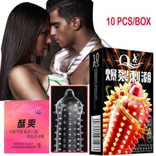 10pcs Adult Sensitive Orgasm Thin Latex Condoms Dotted Ribbed Stimulate Vaginal