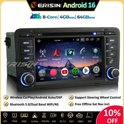 64GB Android 16 AUDI A3 S3 RS3 RNSE-PU Autoradio GPS CarPlay BT DVD DSP TNT DAB+ - Photo 1/4
