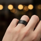 8mm Black Tungsten Wedding Band - hammered Texture Stepped Edge Ring — photo 5