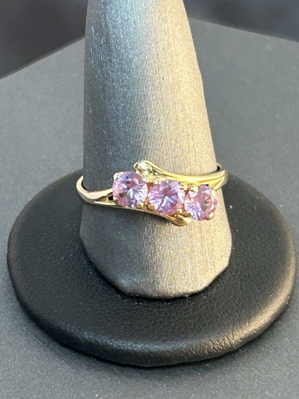 Lavender Bloom Three Stone Amethyst Ring 10K Yell… - image 14