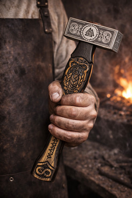 Hand-Forged Blacksmith Hammer -Carbon Steel head with engraved Celtic knots