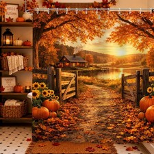 Fall Shower Curtains Bathroom Pathway Woods Autumn Tree Pumpkin 72x72 Inch