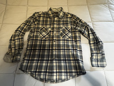 Vtg Sears Sportswear Perma Prest Mens Medium Blue Plaid Flannel Button Up Shirt