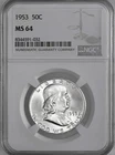 1953-P  50C FRANKLIN SILVER HALF DOLLAR  "PHILADELPHIA"  NGC MS64 #8344591-032