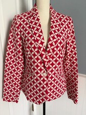 Jones New York Signature Stretch Red White Geometric Floral Print Cotton Blazer