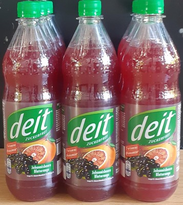 Deit Johannisbeere-Blutorange , Zuckerfrei, 9 x 1 Liter, inkl. Mehrweg Pfand