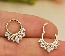 14K Yellow Gold Over Diamond Septum Hoop Clicker Tragus Helix Daith Conch Nose