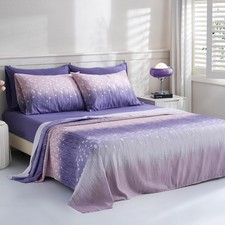Floral King Size Bed Sheet Set, 6 Piece, Deep Pocket Purple Fitted Sheet, Com...