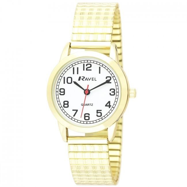 Expander Bracelet Watch Ladies Easy Read Dial Quartz Wrist Gift Gold White