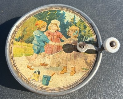 Antique SWISS Metal Music Box Toy Manivelle Plays MY SWEETIE WENT AWAY Lithos