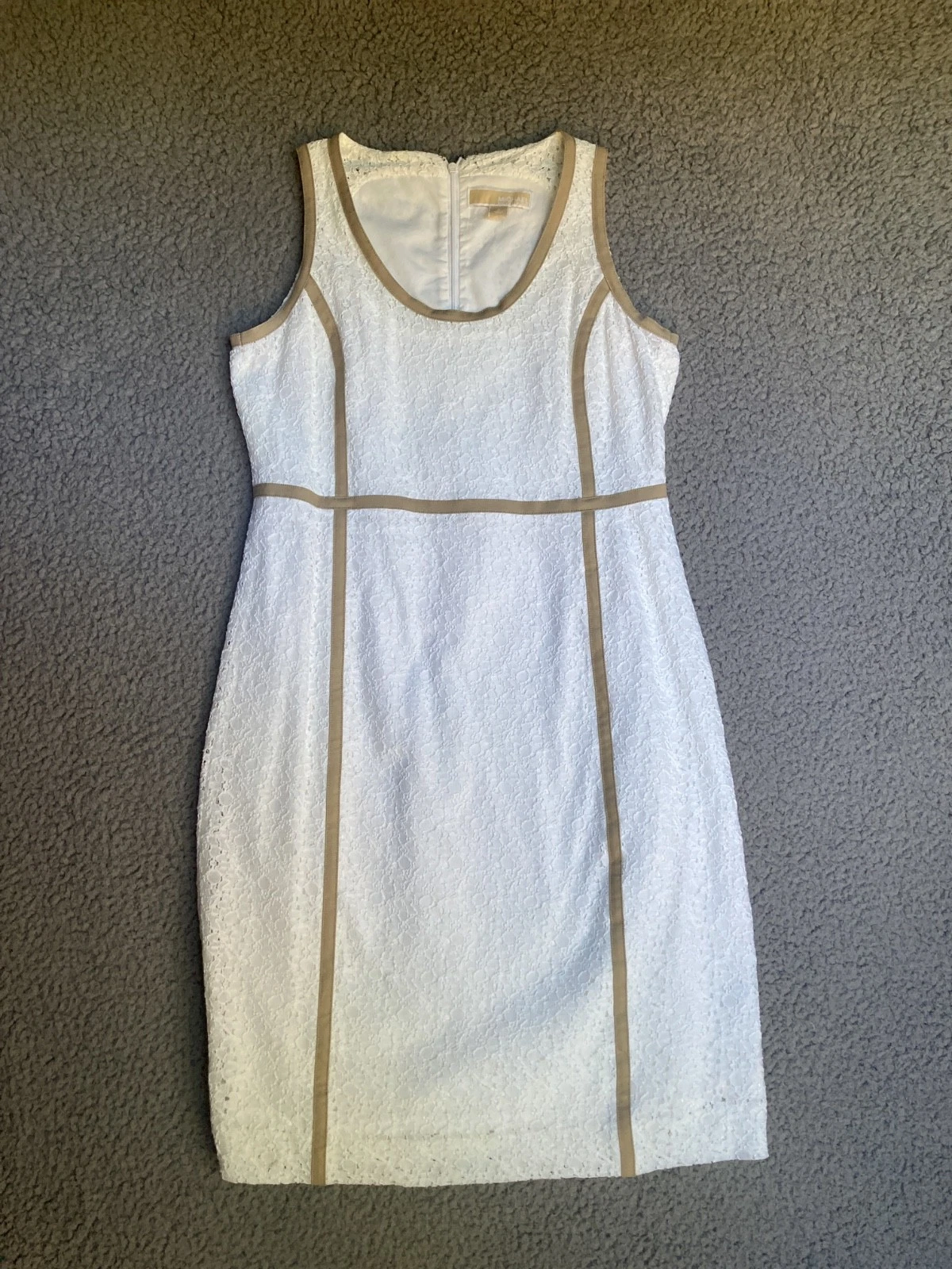 Abito Michael Kors donna 6 bianco pizzo sovrapposizione tortora reggenza tubino boho matita