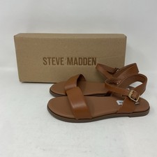 Steve Madden Dina Tan Leather Ankle Strap Flat Sandals Women's Size 6.5