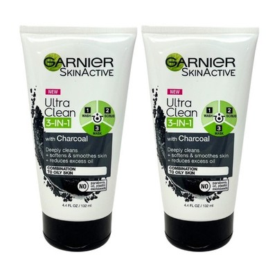 2x Garnier SkinActive Ultra Clean 3-In-1 Charcoal Face Wash, Scrub & Mask, 4.4oz