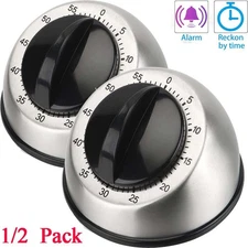 1/2Pcs Stainless Steel Kitchen Cooking Timer 60-MINUTE Long Ring Bell Alarm Loud