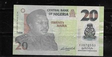 NIGERIA #34d 2008 20 NAIRA VG CIRCULATED POLYMER MONEY BANKNOTE CURRENCY