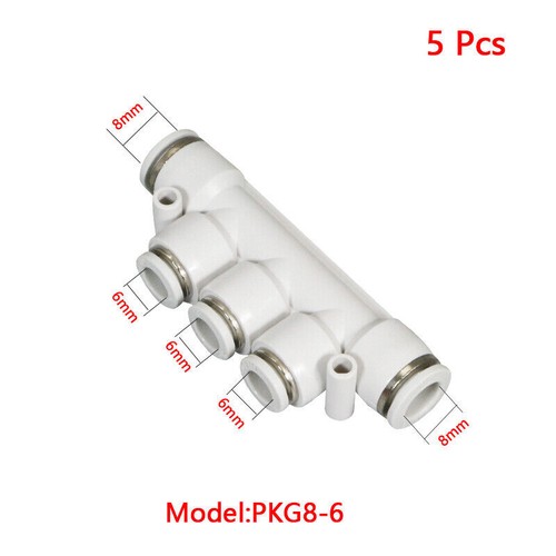 5xPneumatic Connector 5 Way 8 mm to 6 mm OD Tube Push Fit Manifold Quick Fitting - Picture 2 of 5