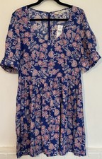 Ann Taylor LOFT Floral Dress 12Women's Short Sleeve Mini Blue Pink Short Sleeve